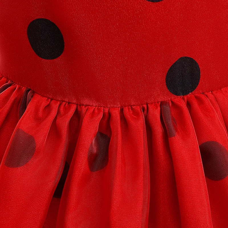 Toddler Girl Halloween Cosplay Ladybug Costume Wing Carnival Hero Girl Dot Print Princess Masquerade Party Performance Dress Girls Dress,Baby Girl Dress