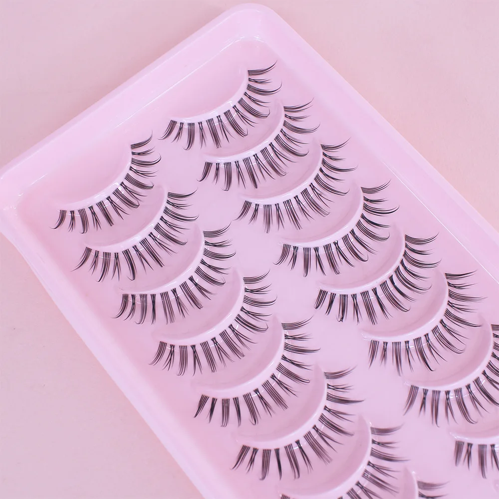 Fake Eyelashes False Eyelashes 10 Pairs 3D Clear Band Lashes Natural Look Wispy Mink Eyelashes Fluffy Cat Eye Pack