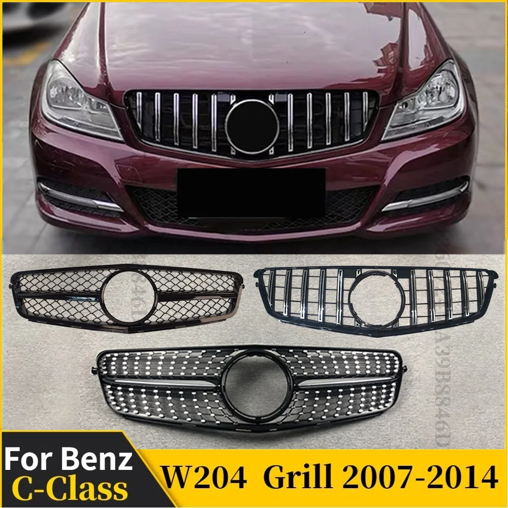 For Mercedes W204 Benz C C204 S204 2007-2014 C180 C200 C250 C300 Diamond AMG GT Style Tuning Front Bumper Grill Grid