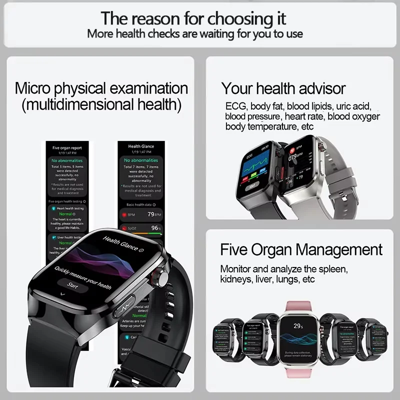 2026 New Nursing Grade Uric acid Blood lipids Smart Watch Men ECG+PPG Blood Pressure Heart Rate Bluetooth Call Health Smartwatch 6
