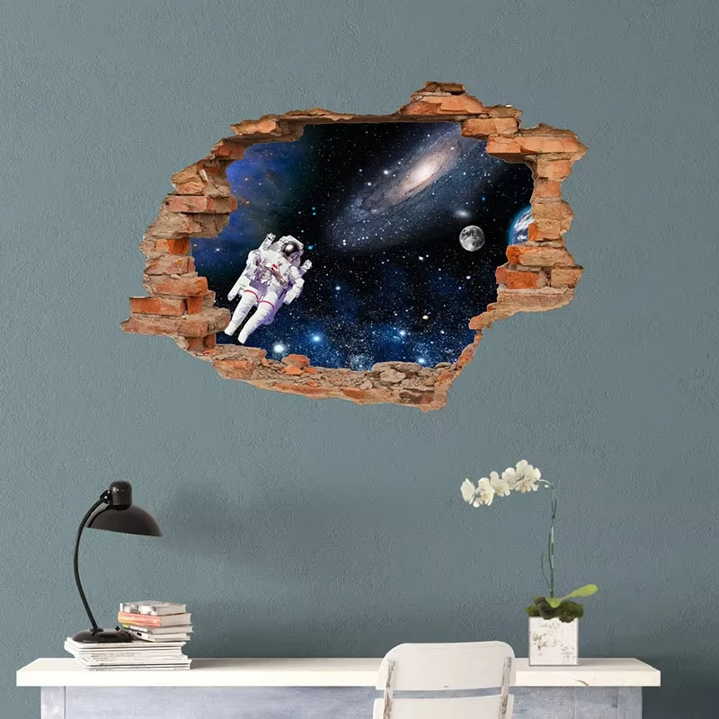 3Dwall stickers simulation broken wall through wall false Windows living room children's room bedroom background space stic F22
