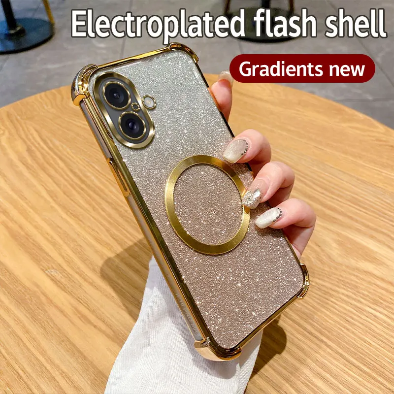 Coque de téléphone à anneau magnétique antichoc pour iPhone 16 15 14 Plus 13 12 11 Pro MAX XS MAX XR X 7 8 16 Plus SE 2020 2022 Coque à paillettes_voghion.com