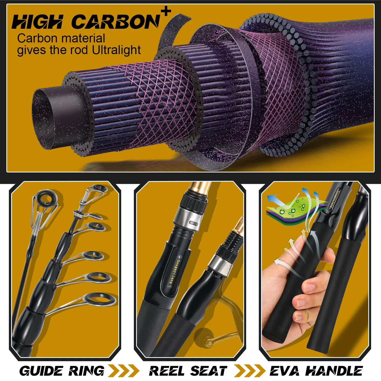 Sougayilang قصبة صيد خشبية مجموعة كاملة مع 1.8 متر 2.1 متر 2.4 متر تلسكوبي ألياف الكربون الصيد رود و 5.2:1 الغزل بكرة السفر مجموعة