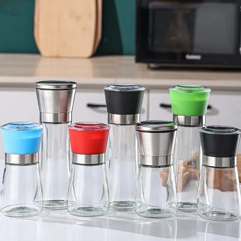 180/300ML Salt and Pepper Shakers Set with Stand Stainless Steel Salt Pepper Mill Grinder Grinders Shaker Spice Container