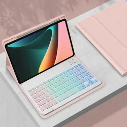 Universal 11-Inch Tablet Case with Detachable Multilingual Backlit Keyboard for Russian (Pink with Keyboard)