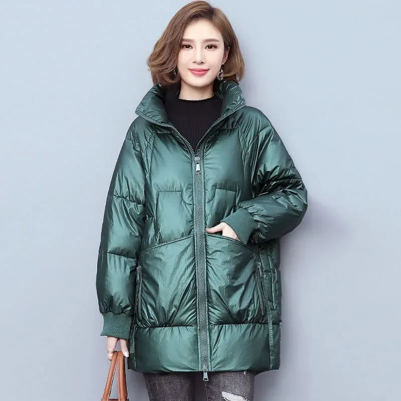 2023New Winter Fashion Coreano Allentato Colletto Alla Coreana Piumino Di Cotone Parka Donna Casual Addensato Caldo Parka Soprabito Femminile