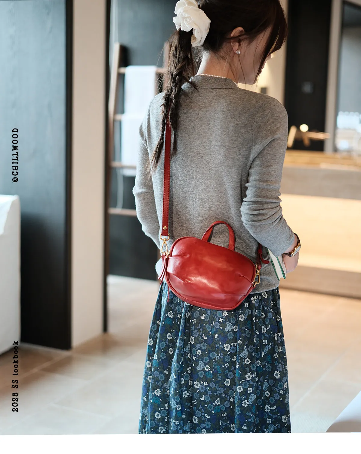 Einfache Designer-Organizer-Tasche, handgefertigt aus echtem Leder, Damenhandtasche, modische Luxus-Umhängetasche aus echtem Rindsleder, rot, Schulter- und Crossbody-Tasche. – Detail 1
