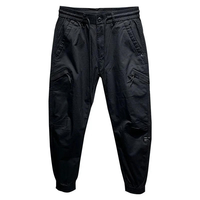 New Spring and Autumn Korean Edition Fashion Light Luxury Splicing Drawstring Workwear Tie Feet Versatile Handsome Men's Pants