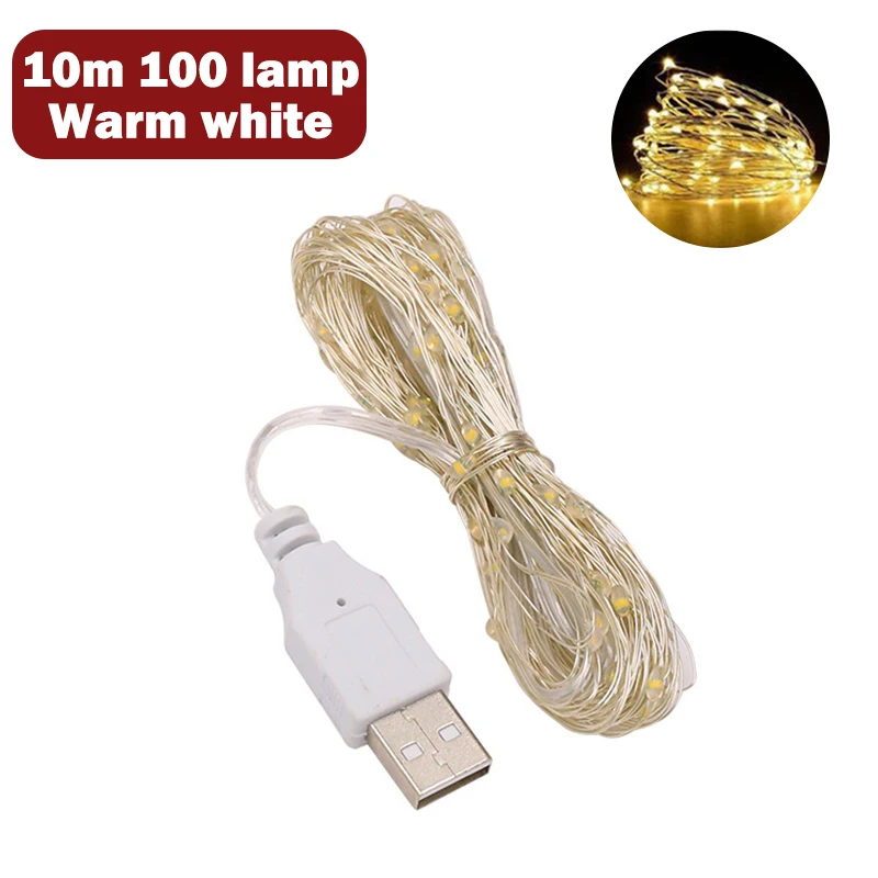 Guirnalda de luces LED con USB de 1/2/3/5 m, alambre de cobre y plata, resistente al agua, para Navidad, bodas y fiestas