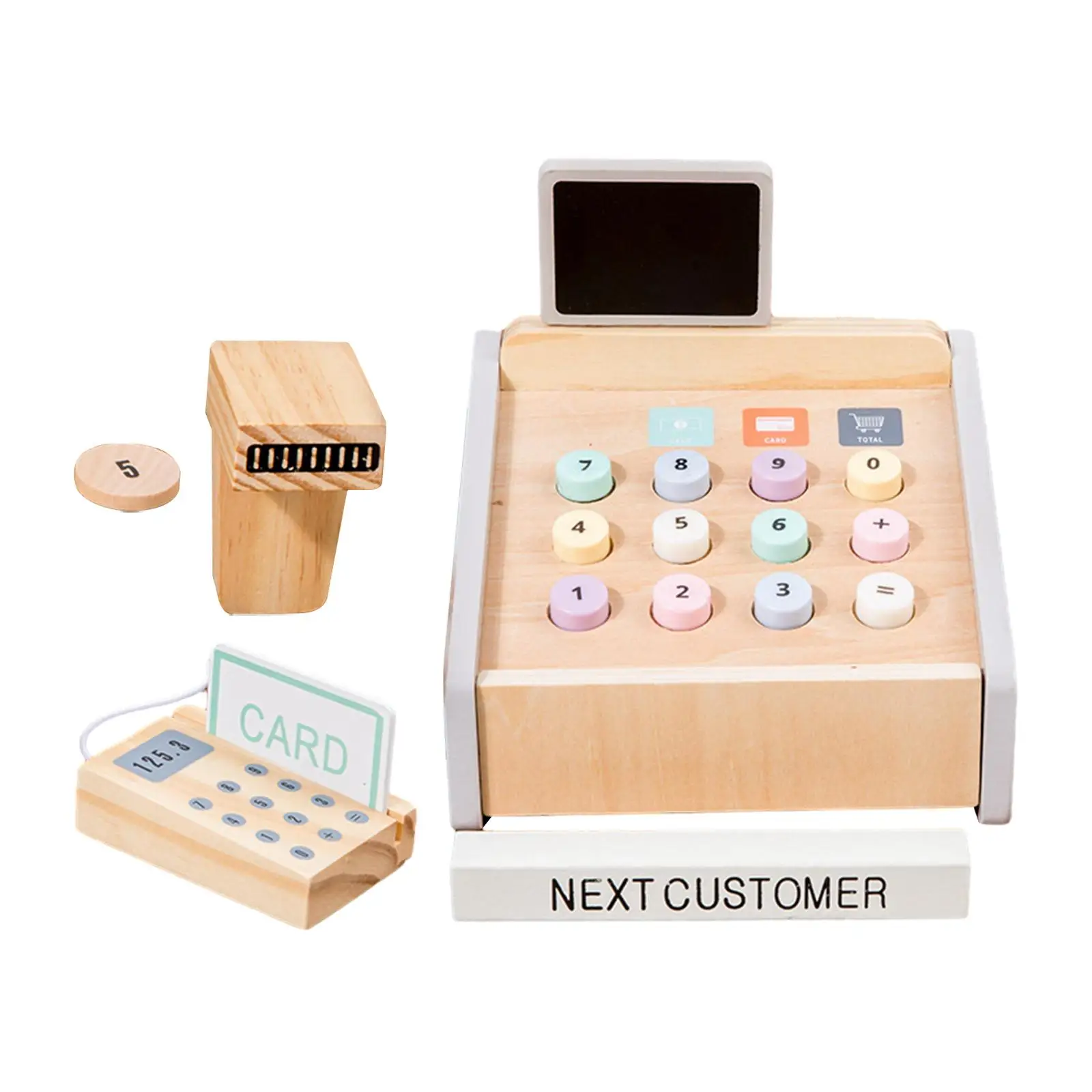 Wooden Cash Register Set with Accessories Creative Montessori Role Play Toy for Birthday Gift Children Kids Toddler Girls Boys