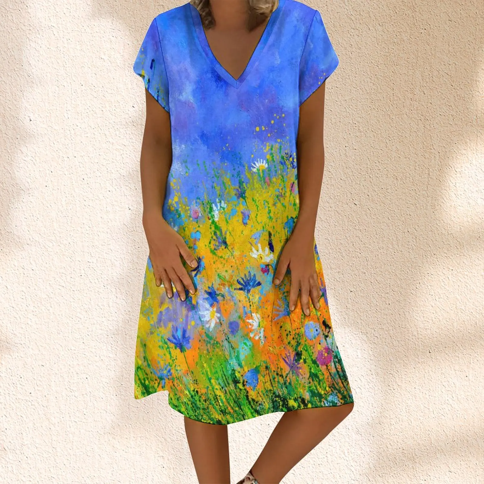

Summer Women's Elegant Dress Fashion Oil Print Flower Print T-Shirt Goth Gothic Clothes Woman