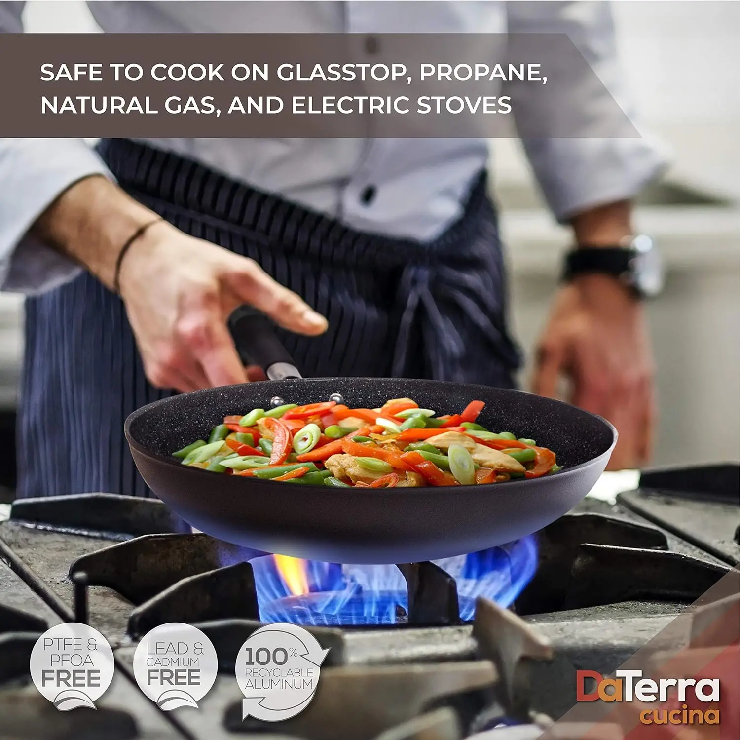 DaTerra Cucina Professional 11 "Non-stick Skillet with lid | Made in Italy ceramic skillet for chef non-stick cooking 2