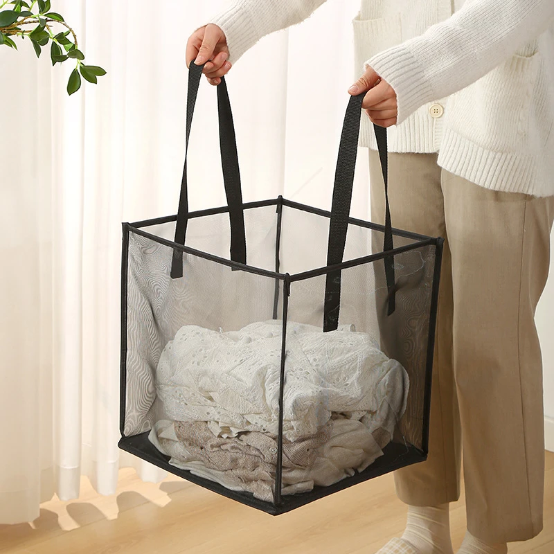 

Folding Laundry Basket with Handle Toy Storage Baskets Hollow Mesh Breathable Household Dirty Clothes Hamper Sundries Organizer