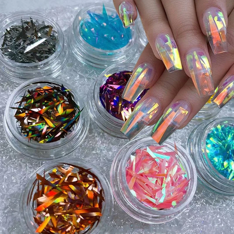 

12 Colors Aurora Ice Cube Candy Paper Nail Foil Sticker Irregular Nail Art Cellophane Strips Laser Nail Foils Nail Glass Paper