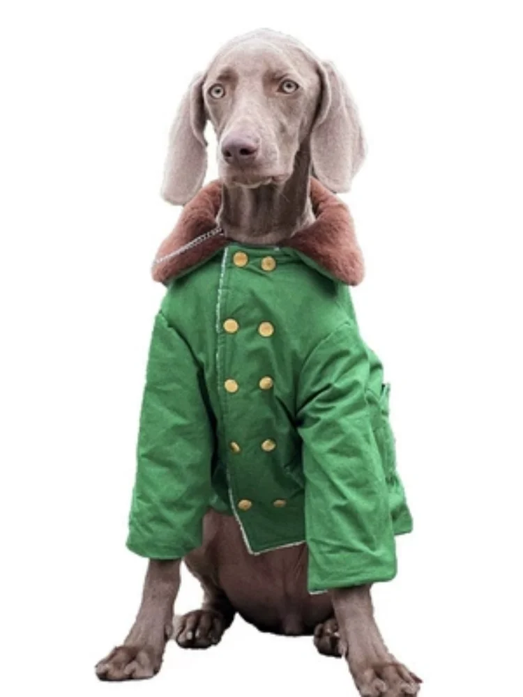 Pet Dog Large Dog Winter Cotton Coat Thickened And Warm Military Green Cotton Coat Labrador Gold