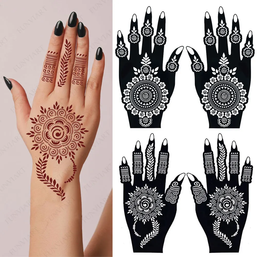 Henna tattoo stencils 2pcs Flower Tattoo Template for Women Hand Body Art Henna Temporary Tattoos for Ramadan Festival