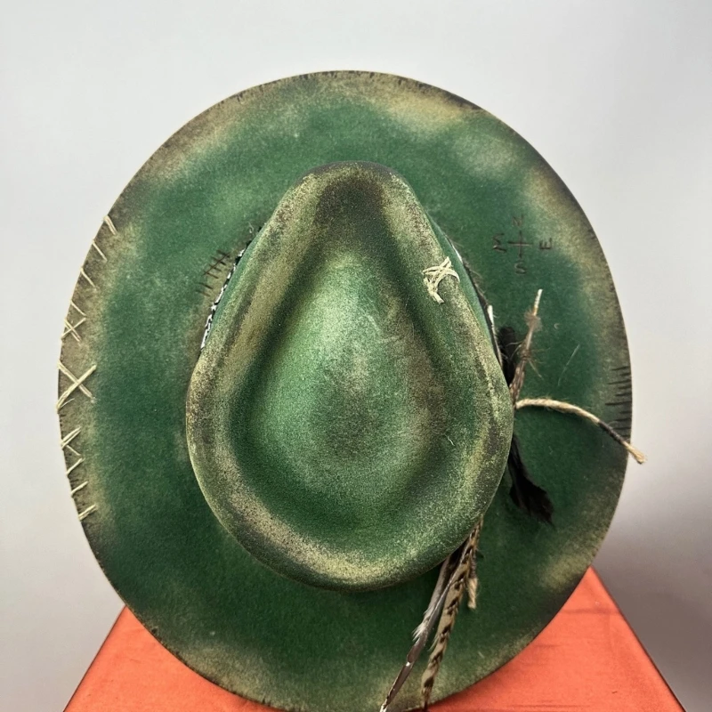 Wool Top Hat Homburg Fedoras Exotic Belt Distressed Victorian Age Classical Porkpie for Boy Men Adults