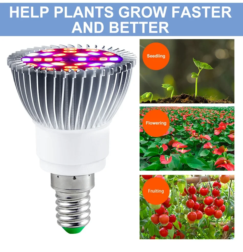 LED Grow Lamp LED Plant Light Growing Lamp Bulb LED Growth Lamp Light E27 Bulb Full Spectrum 85-265V LED E27 Phytolamp For Plants Indoor Flower Seeds Hydroponics Grow 85-265V