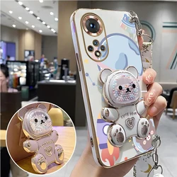 Space Bear Crossbody Lanyard Holder Case with Stand for Honor 20 (White)