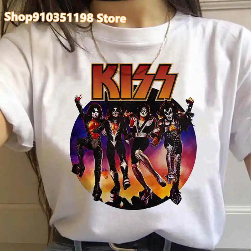 Donne Kiss T-Shirt Rock Music Band Print donna moda manica corta