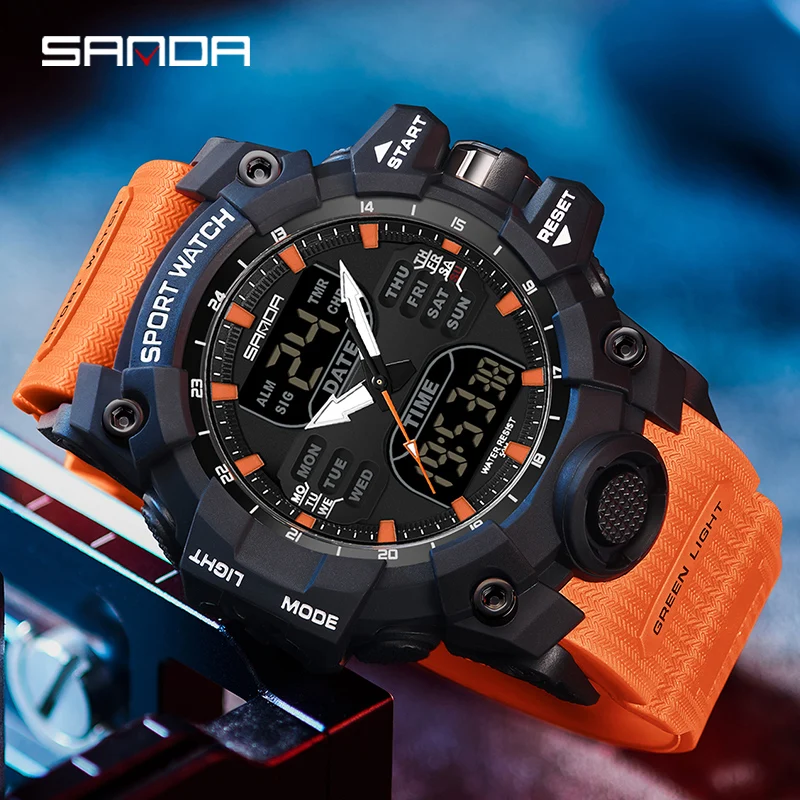 

SANDA Luxury Dual Display Men Watch Sports G Style Military Watches 50M Waterproof Quartz Wristwatch for Male Relogios Masculino