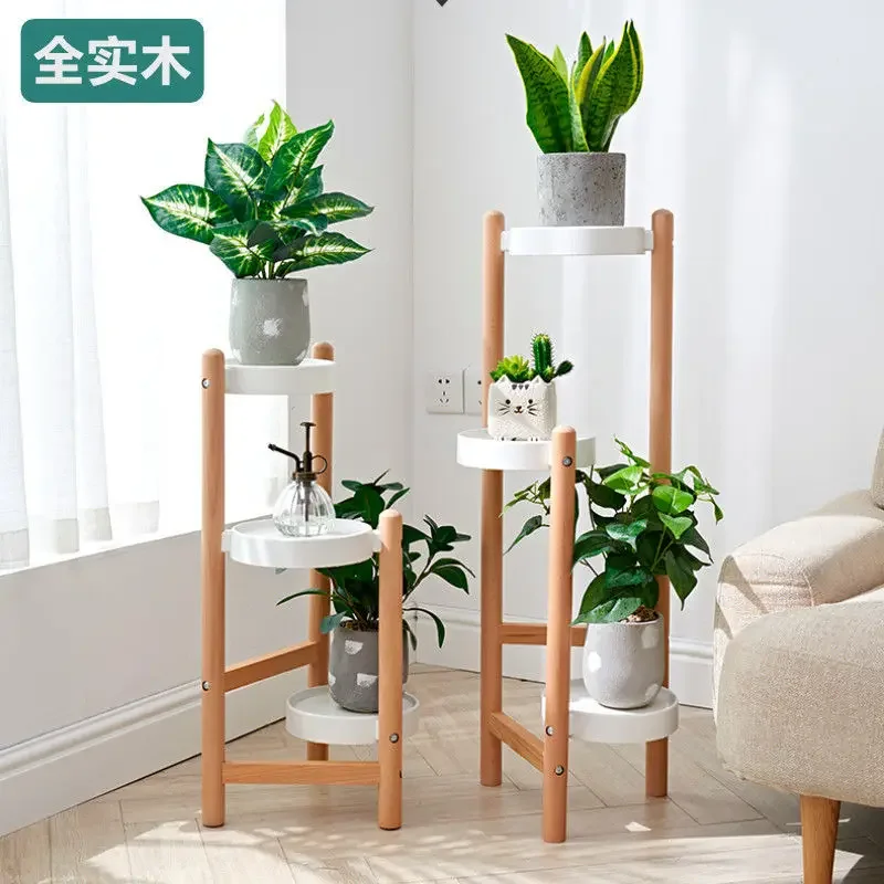 

AOLIVIYA Official Nordic Solid Wood Flower Stand Storage Rack Shelf Balcony Living Room Wooden Plant Rack Indoor Succulent Home