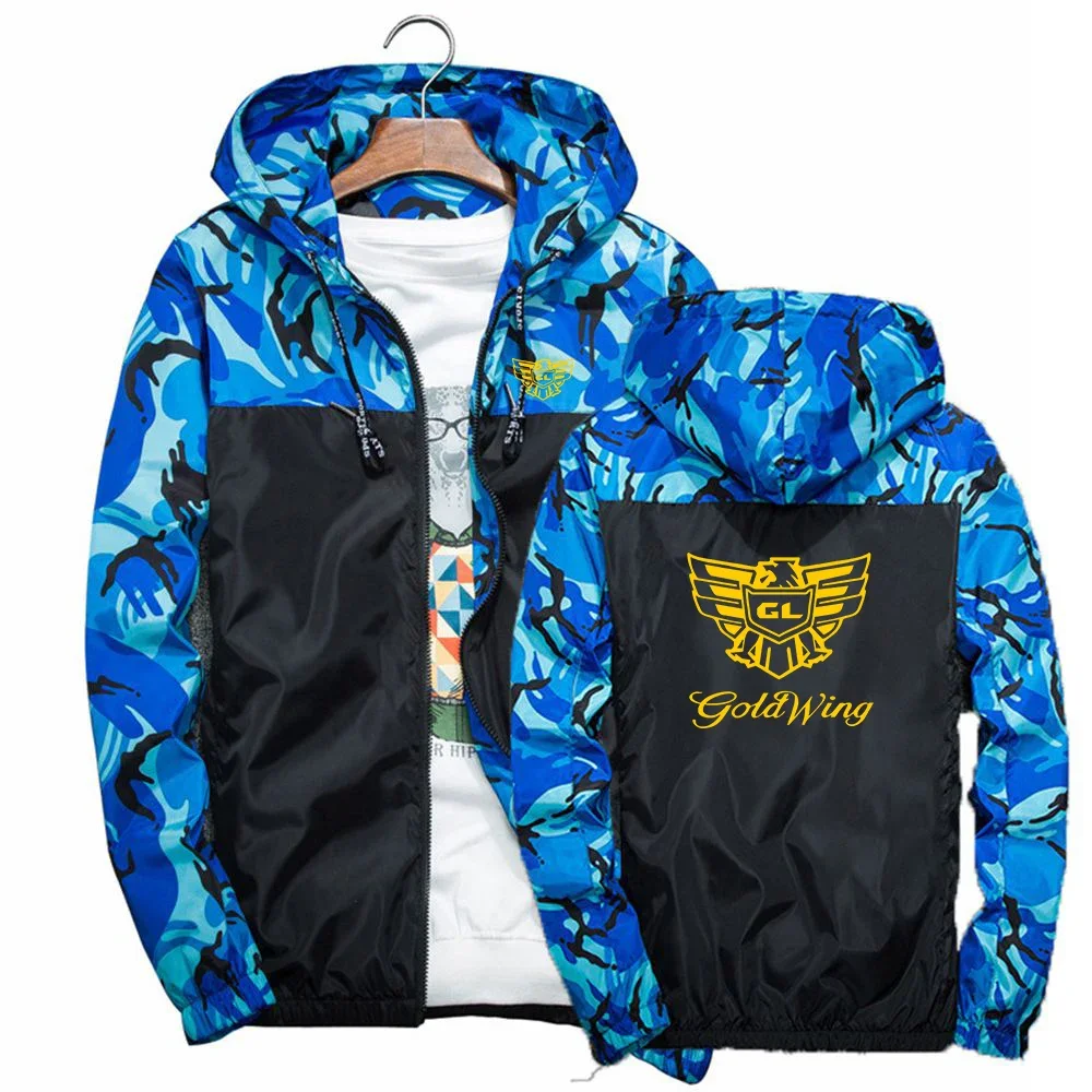 

Goldwing GL1500 Sportwear Camouflage Print Jacket Men Patchwork Camo Hooded Zipper Windbreaker Fashion Streetwear Coat