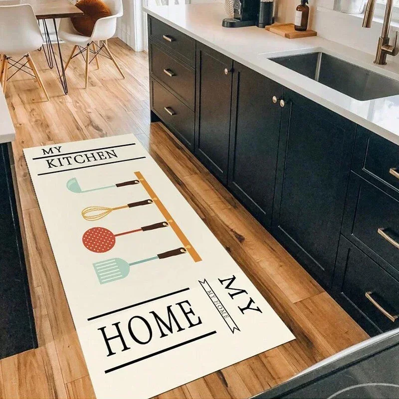 

Kitchen Floor Mat PVC Waterproof Carpet Home Decor Simple Kitchenware Pattern Leather Mats Modern Rug Non-Slip Indoor Strip Rugs
