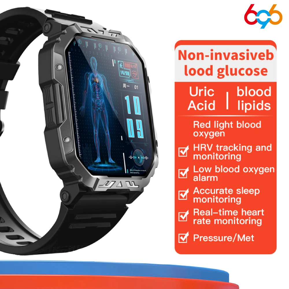 2023 Nuovo 2.1 "Health Smart Watch Red Light Blood Oxygen Blood Sugar Hrv Temperatura Orologi Sport Fitness Smartwatch Impermeabile