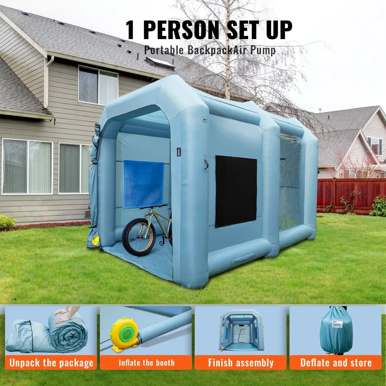 13x10x9ft Inflatable Paint Booth with 900W Blowers, High-Power Spray Tent for Car, Motorcycle, and Garage with Air Filter System
