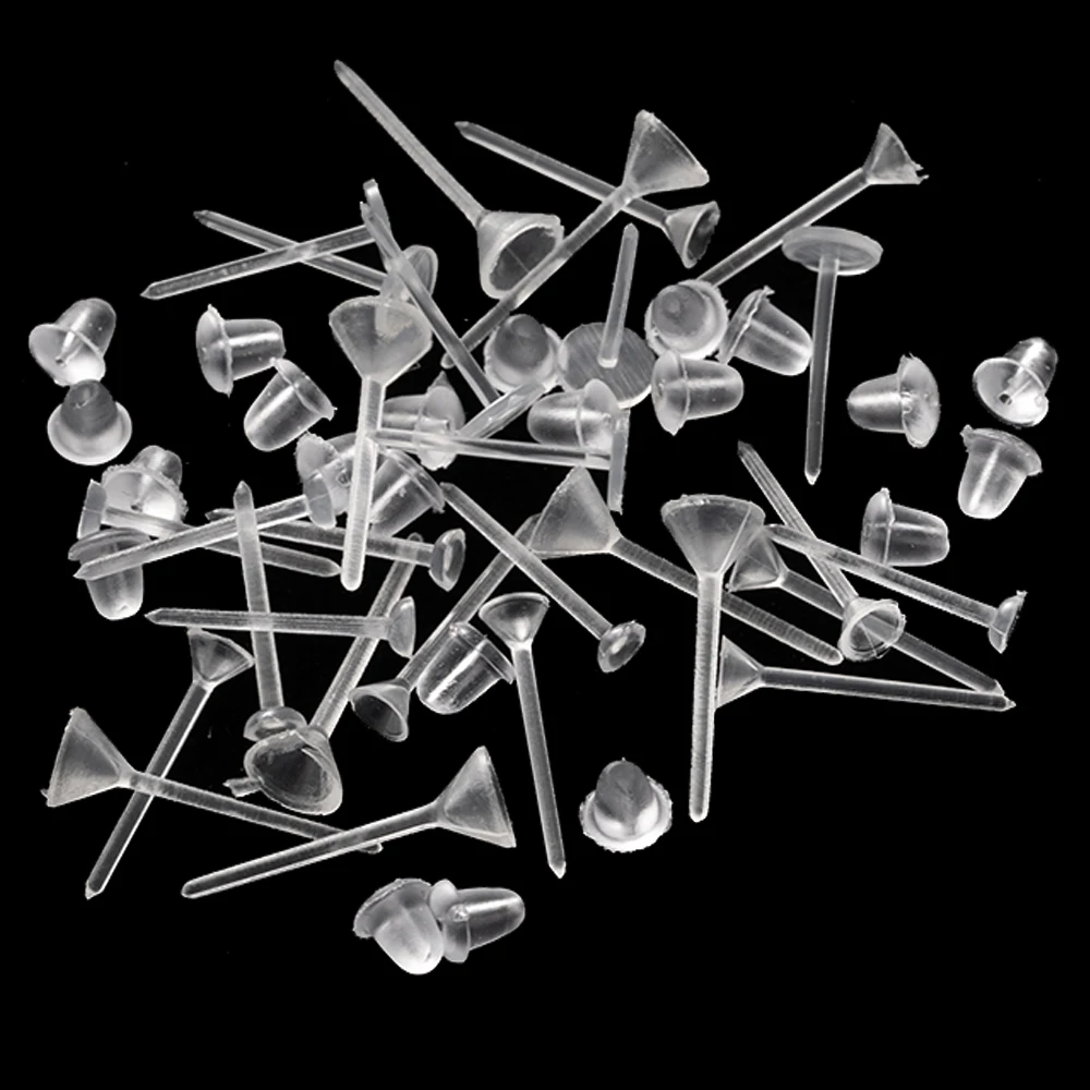 500/1000 Stück unsichtbare, klare Ohrstecker aus Kunststoff, leere Stifte mit Silikonrückseite für selbstgemachte empfindliche Ohren, Schmuckherstellung – Detail 5