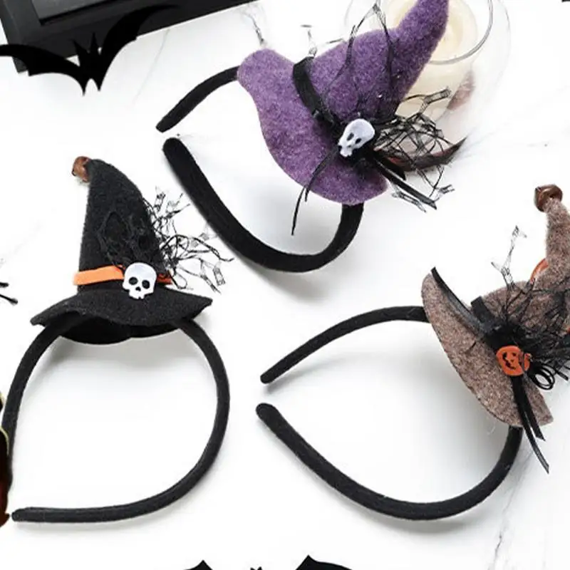 Halloween Head Band Witch Hat Vintage Headwear Stylish Party Headpieces With Spider Web For Celebrations Masquerade
