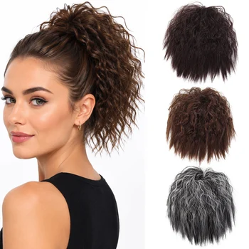 Synthetic wool curly short curly hair wig bun women's soft rubber band hair extension from natural small volume