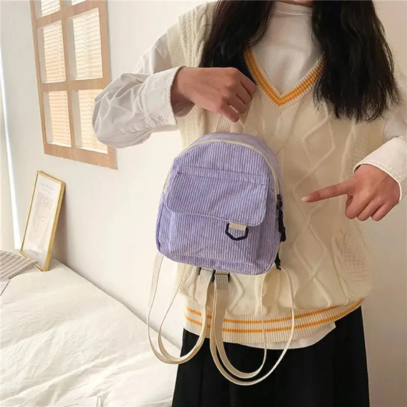 Mini Zaino da Donna alla Moda in Velluto a Coste Tinta Unita Zaino Semplice e Casual per Studenti, Borsa da Viaggio 2026 Nuovo Modello - immagine 3