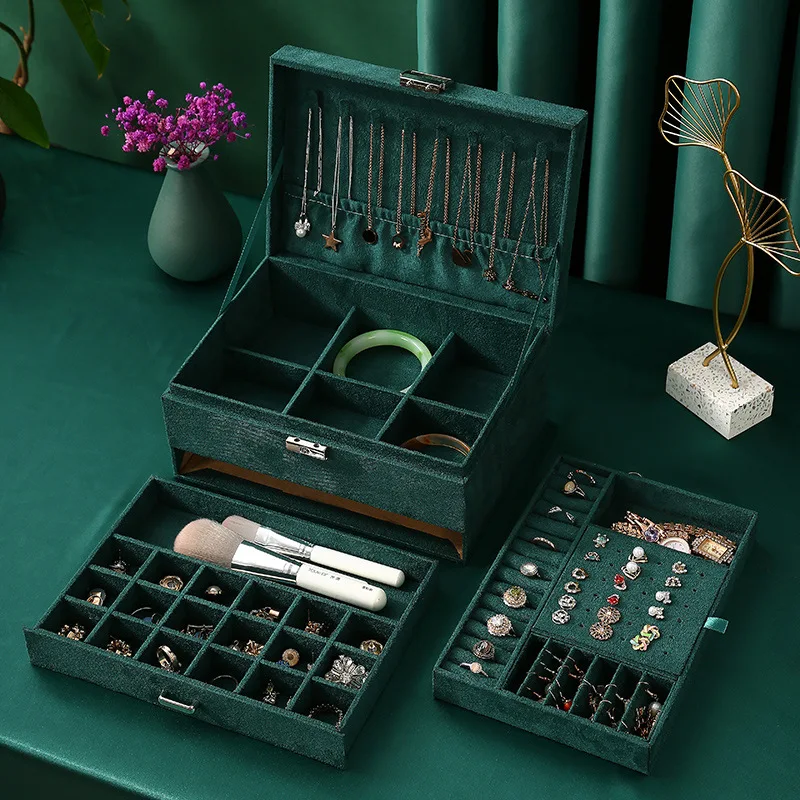 

3 Layer Vintage Jewlery Box Organizer and Packaging Ring Box Jewelry Box for Rings Earrings and Necklace with Soft Velvet Lining