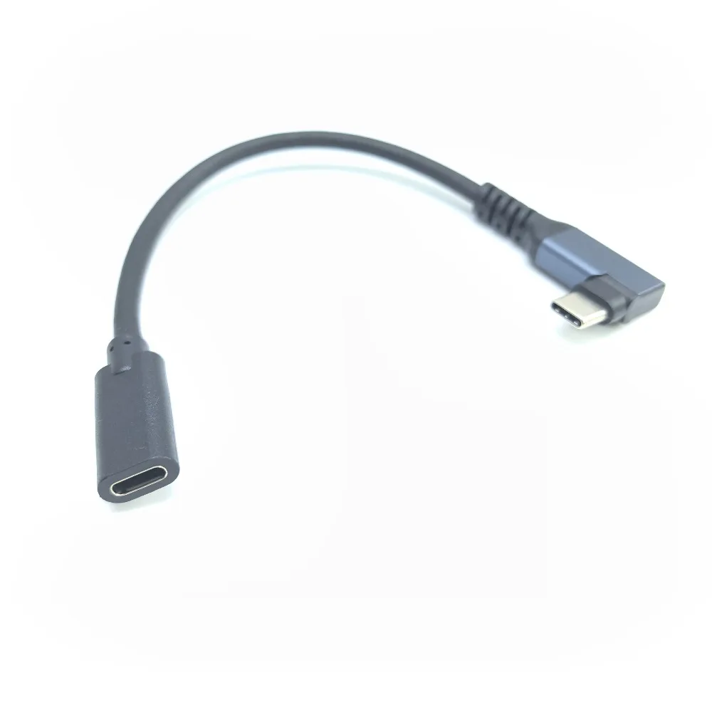 USB 2.0 C타입 데이터 연장 케이블, 오디오 전원 공급 와이어, 블랙 암수, 팔꿈치 90 도, 20cm