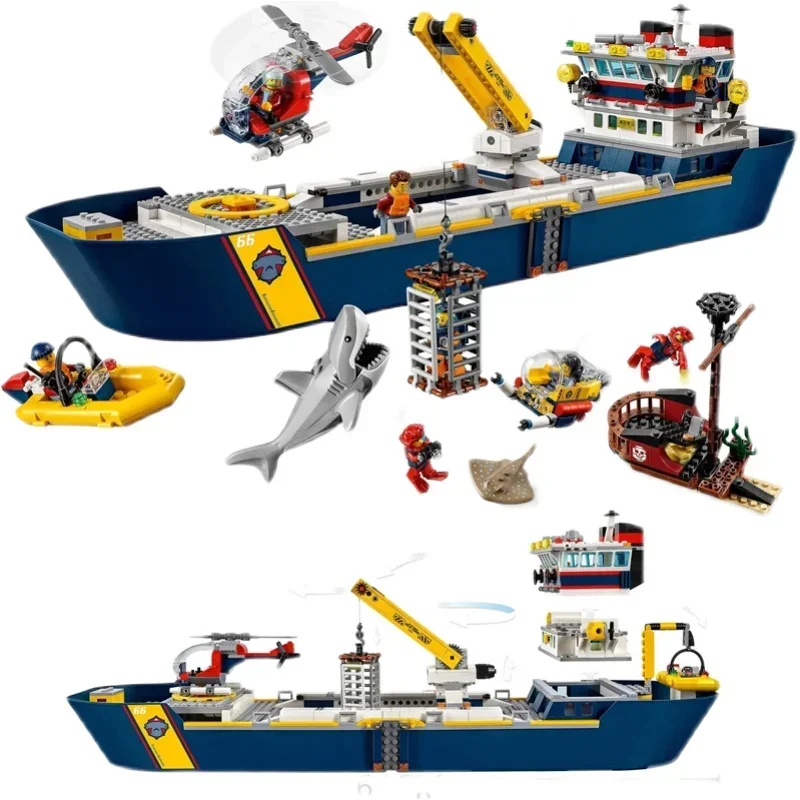

Deep Sea Exploration Vessel Marine Research 60368 60266 Urban Ocean Reconnaissance Ship Building Block Bricks Toys for Kids Gift
