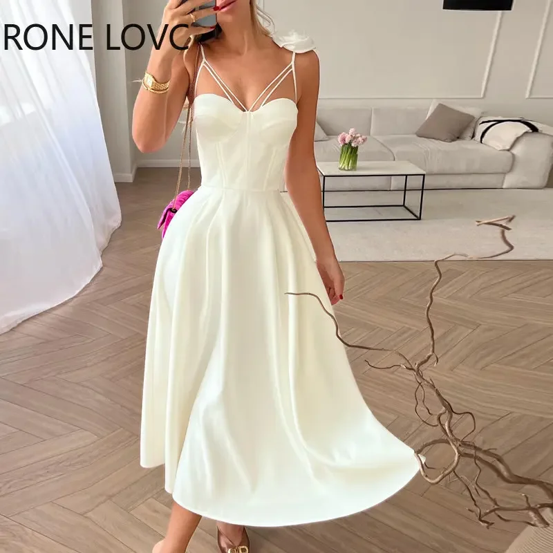 

2023 Женские однотонные элегантные трехмерные цветочные декоративные бретельки без рукавов Макси трапециевидные фотосексуальные белые платья