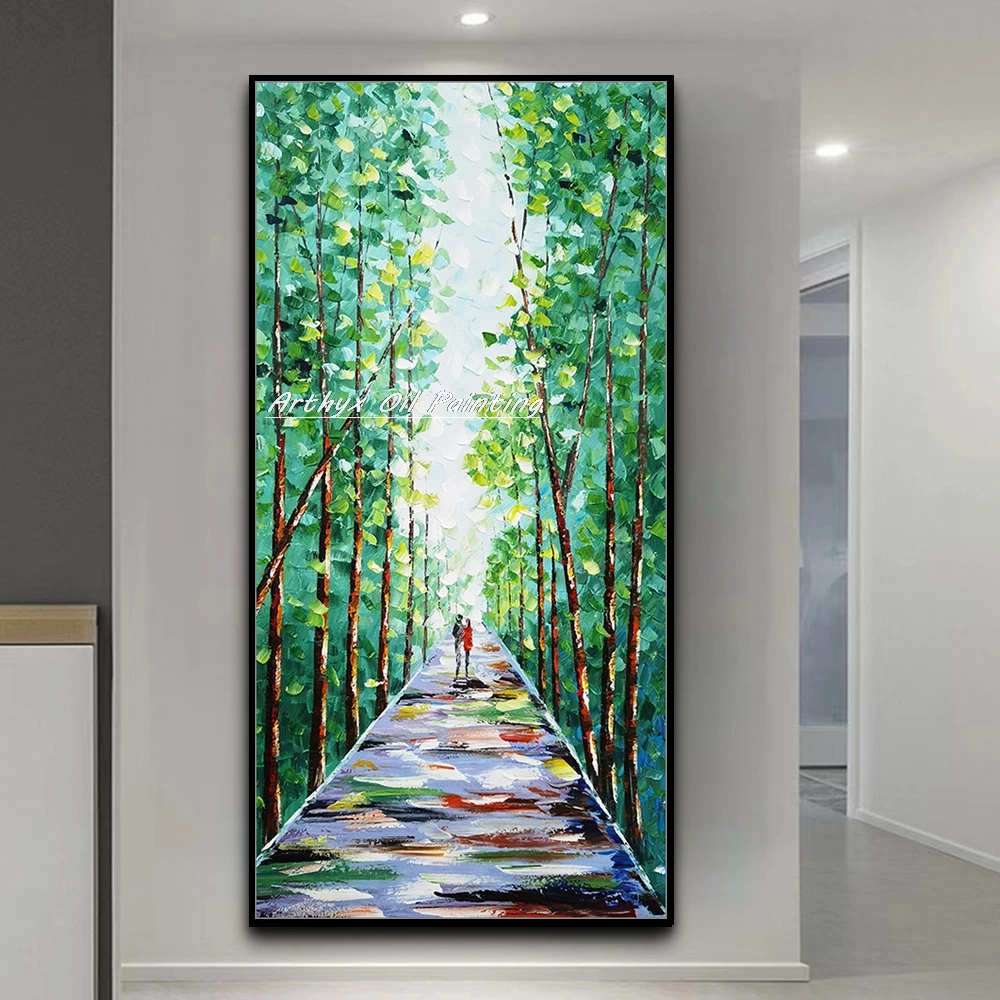 

Arthyx Large Handmade Abstract Green Forest Landscape Oil Paintings On Canvas Modern Wall Art Picture For Living Room Home Decor