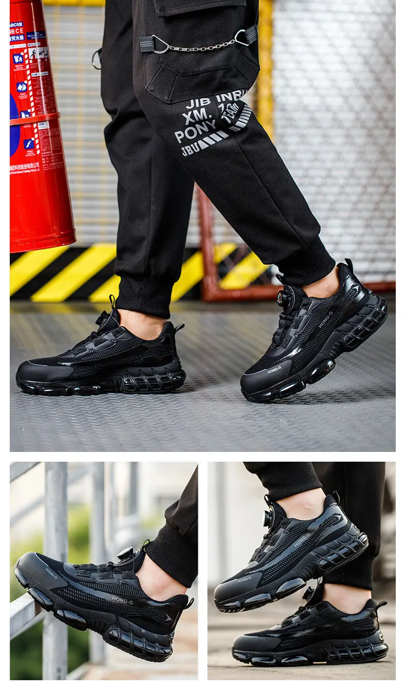 New Air Cushion Men's Safety Shoes Steel Toe Sneaker Rotated Button Stab-Proof Anti-smash Men Work Safety Boots Man Work Shoes