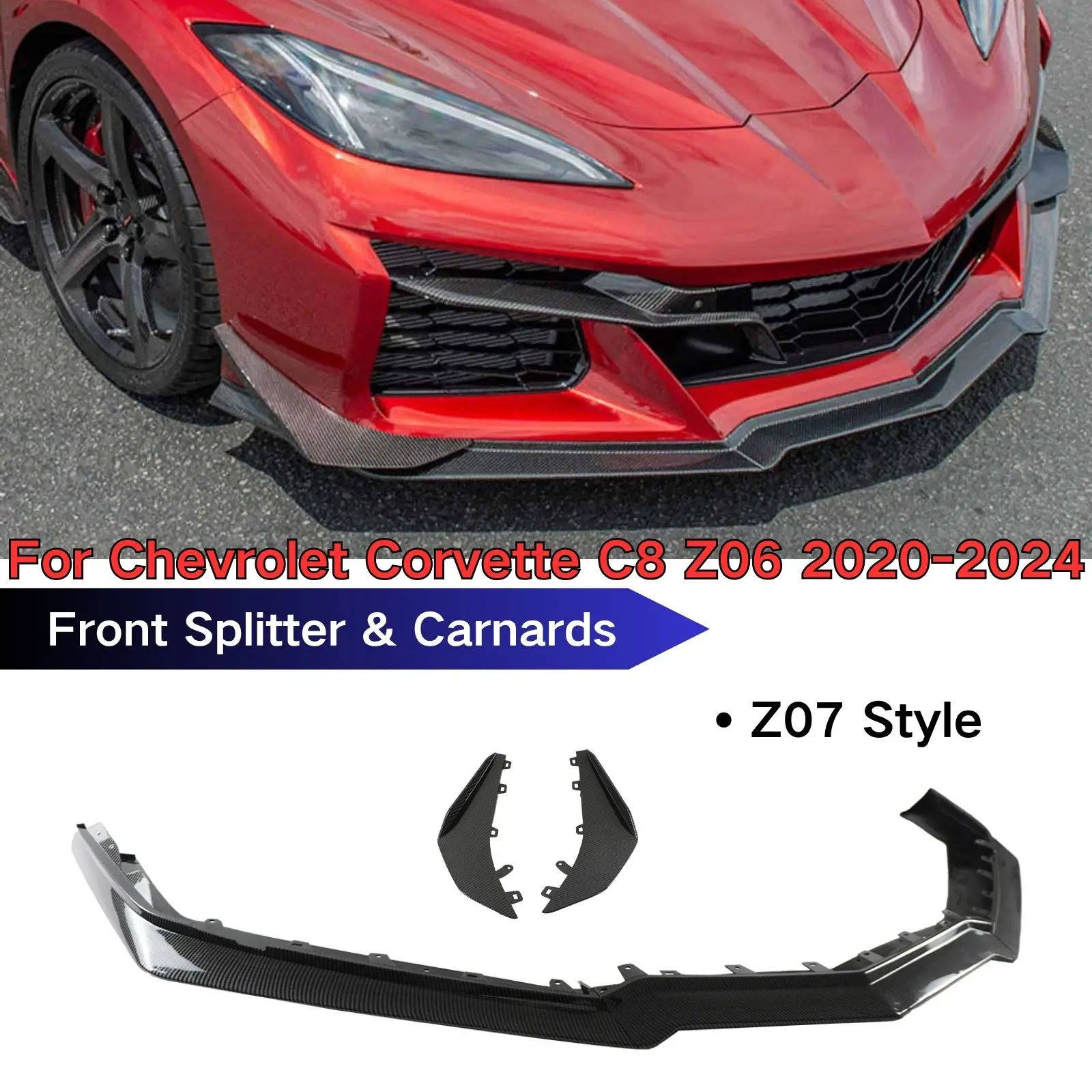 Séparateur D’aileron Pare-choc Avant En Carbone Pour Corvette C8 Stingray Z51 2020+ – Look Sport Et Installation Facile