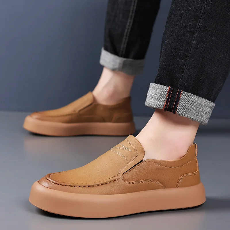 Men Retro Loafers Handmade Casual Leather Shoes Non-slip Sole Classic Sewing Comfortable Slip-on Spring Summer Work 2