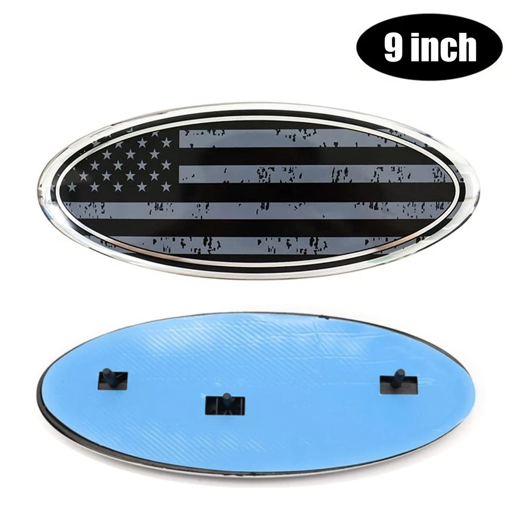 

9 inch Grey Black American US Flag Emblem Car Front Grille Rear Tailgate Oval Badge for F-150 F-250 F-350 Explorer Edge