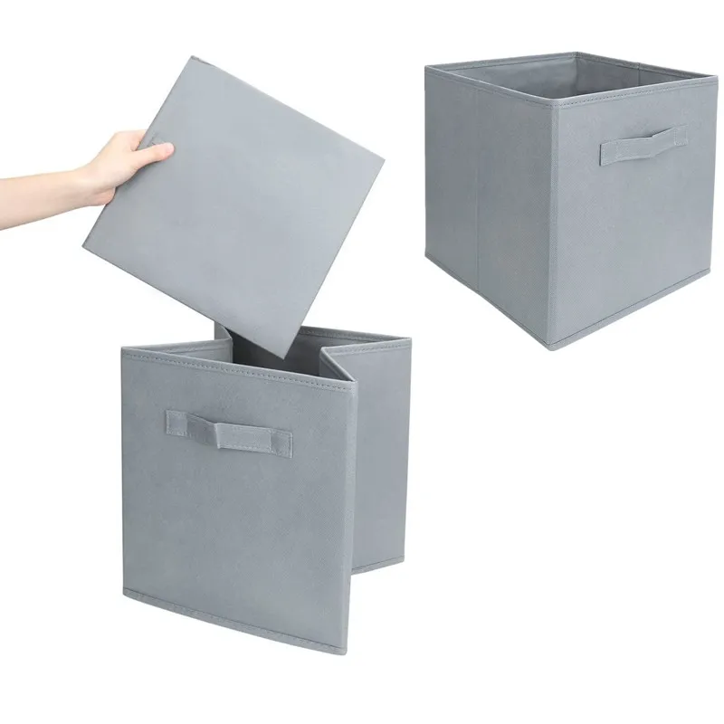 Collapsible Beige Gray Fabric Storage Basket