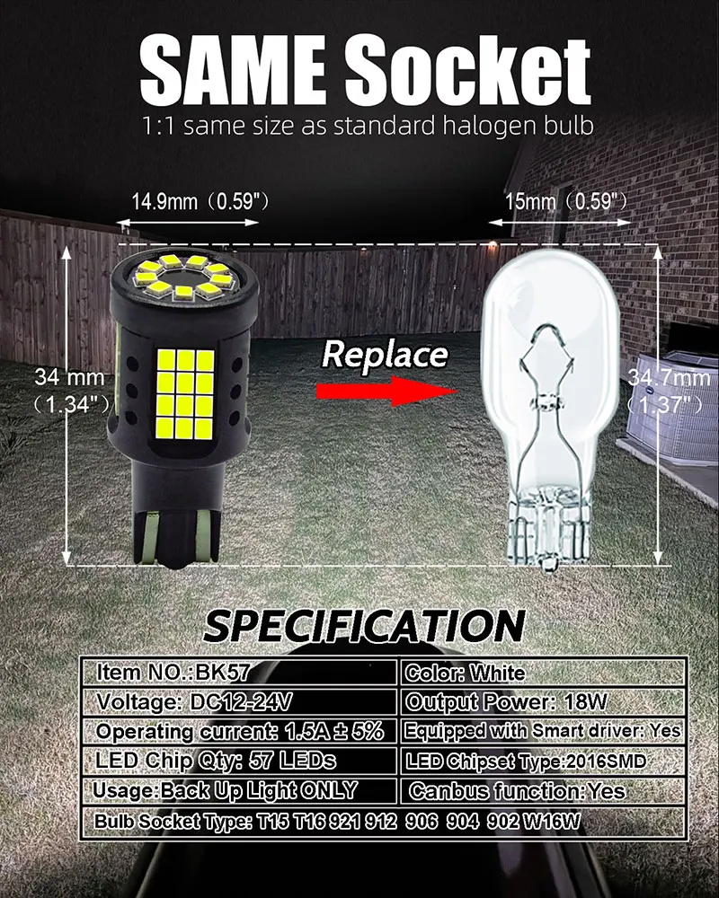 ſ  W16W 921 912 T15 LED ,  , ڵ   Ʈ 57SMD,  , 2 