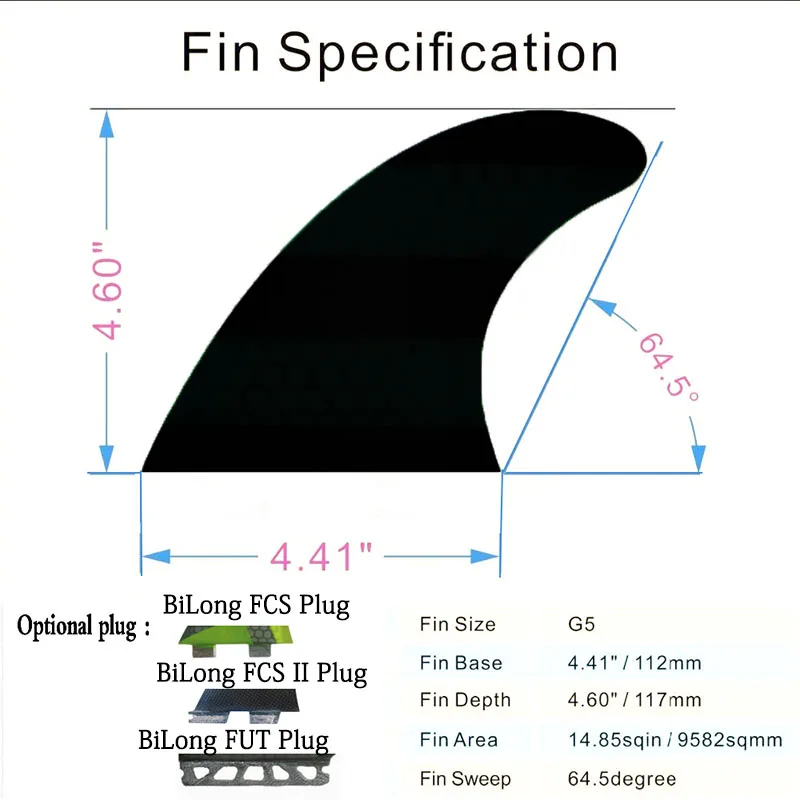 BiLong Futures Fins Surfboard Fins Thruster Tri Fin 3pcs Set G5 Size Fiberglass Honeycomb with Carbon Quilhas Surf Fin Surfing