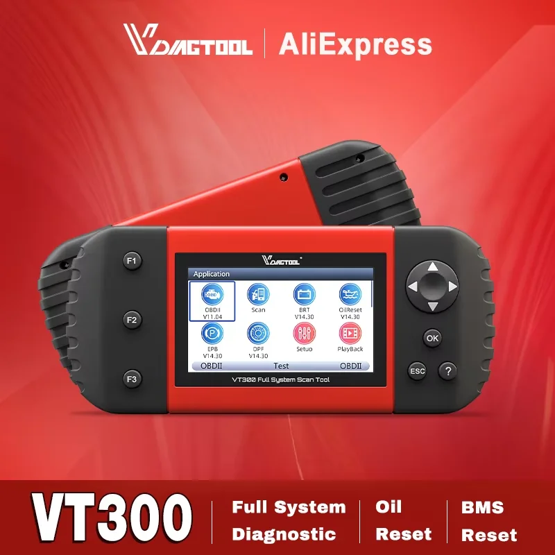 Strumento diagnostico per auto VDIAGTOOL VT300 per SRS/ABS/Trasmissione/Motore, scanner OBD2, reset SAS EPB e acceleratore, aggiornamenti gratuiti a vita.