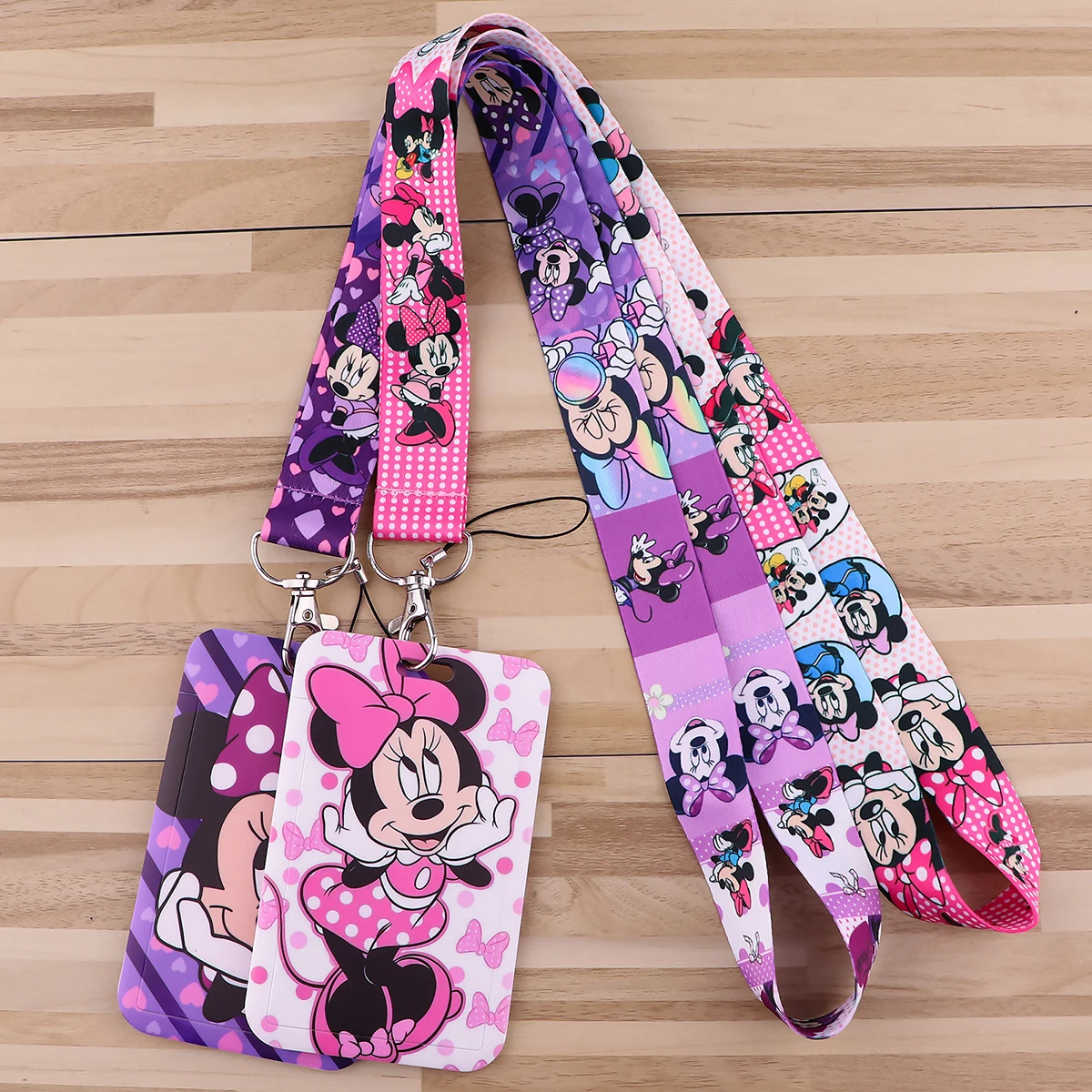 LLavero de Minnie Mouse con cordón para llaves, soporte para insignia de identificación, tarjeta de crédito, correa para el cuello, correa para teléfono Lariat, accesorios de joyería