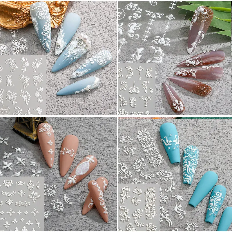 3D White Acrylic Butterfly Flower Design Adhesive Gel Nail Stickers Decals For DIY Nails Art Accessories Manicure Decoration