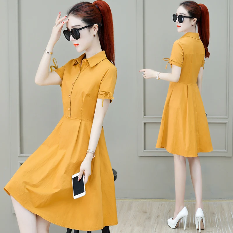 

New 2022 Shirt Dress Women Summer Short Sleeve Dress Woman Elegant Fashion Slim Ladies Dress Female Casual Dress Vestido
